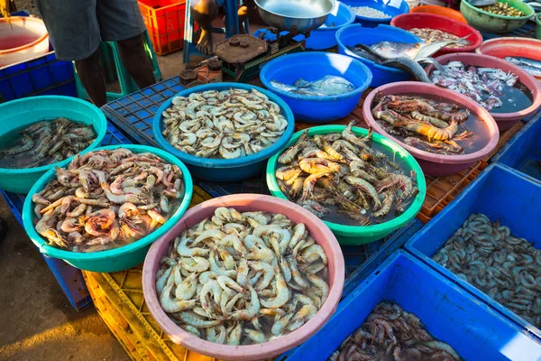 Sale of shrimp in the markets of India — Stock Photo, Image