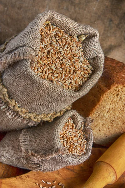 Bag of wheat in the bakery — Stock Photo, Image