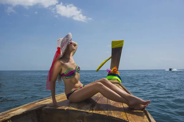 Girl Bathing Suit Boat Thai Island Phuket — Stock Photo, Image