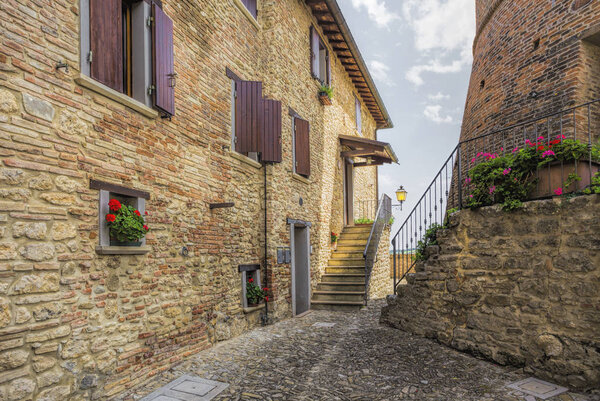 Italy. June 23, 2014. Typical Italian street in a small provincial town of Tuscan, Italy, Europe