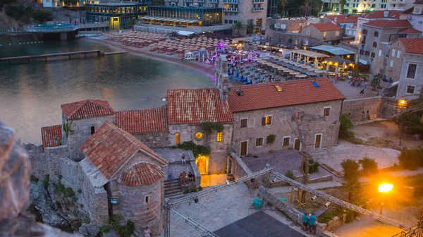 Montenegro. 23 July 2017. Narrow streets from above of the old evening Budva in Montenegro