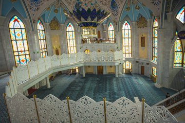 Rusya, Kazan, Kazan Kremlin mavi kubbeler ile 13 Ağustos 2017.Interior Müslüman Camii