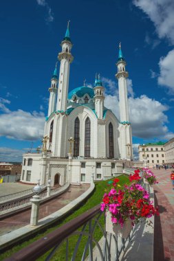 Rusya, Kazan, Kazan Kremlin mavi kubbeler ile 13 Ağustos 2017.Muslim Camii