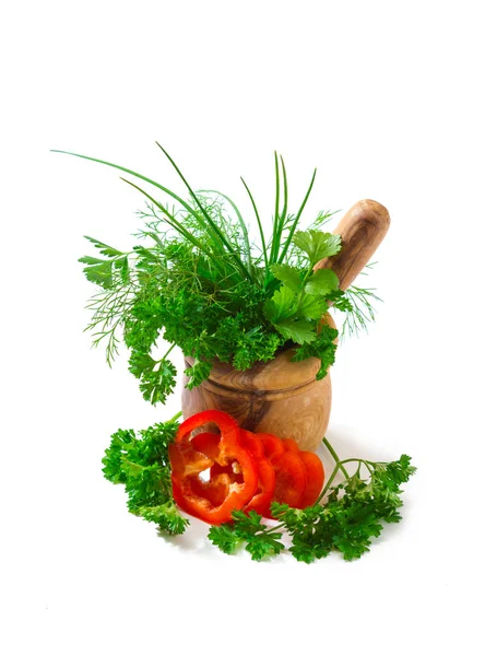 Fűszerek és gyógynövények a mozsárban — Stock Fotó