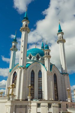 Rusya, Kazan, Kazan Kremlin mavi kubbeler ile 13 Ağustos 2017.Muslim Camii