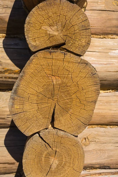 Textura Fundo Uma Parede Casa Feita Troncos Ásperos Tradicional Rural — Fotografia de Stock