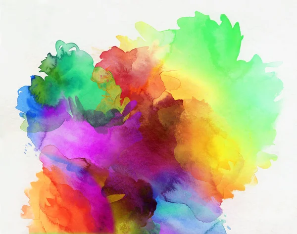 Regenboog gekleurde aquarel verven en texturen op wit — Stockfoto
