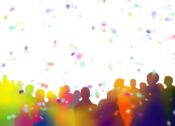 Silhouettes of spectators and confetti on white — Stock Photo, Image