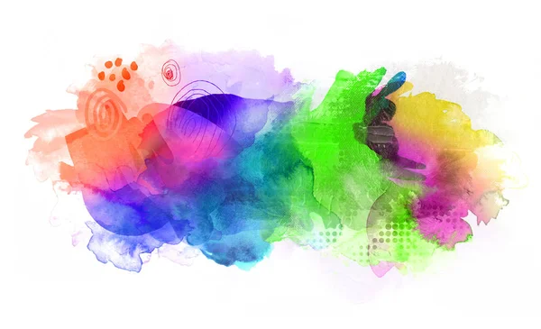 Rainbow colored watercolor paints and textures on white — Stock Photo, Image