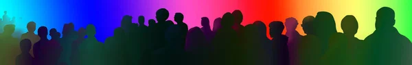 Illustrated Silhouettes Spectators Colorful Background People Event Crowd Amusement Family — Stock Photo, Image