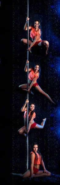 Young sexy woman pole dancer. Water studio photo — Stock Photo, Image