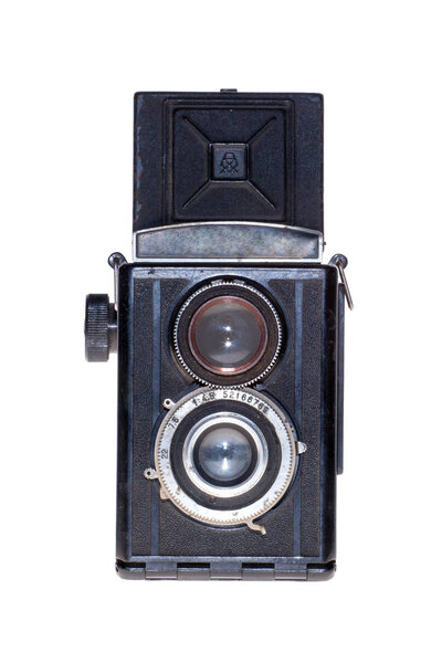 vintage analogue film camera isolated background
