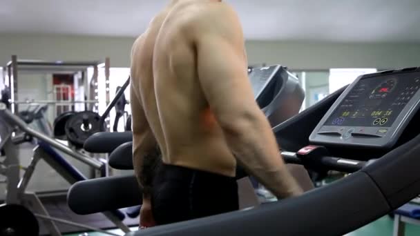 Young athletic man execute  muscle exercises — Stock Video