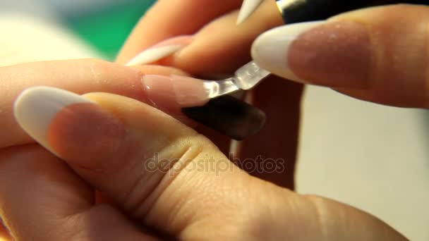 Estúdio beauty.Female mãos unhas manicure close-up . — Vídeo de Stock