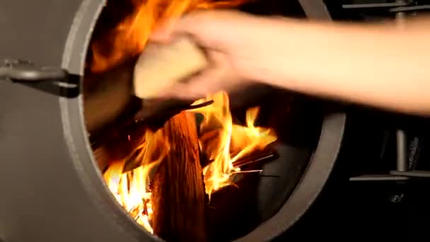 Kayu api terbakar di perapian — Stok Video
