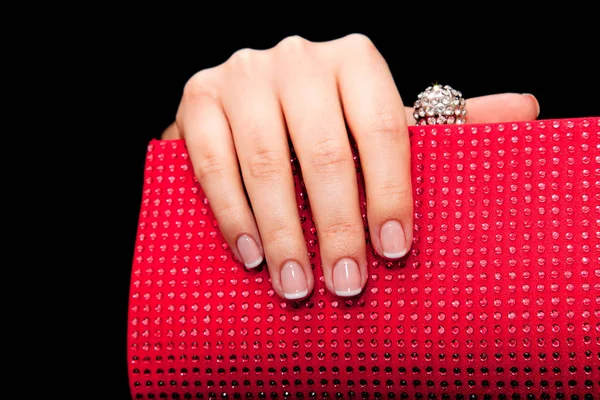 修指甲-美容护理照片漂亮的修剪妇女指甲。非常漂亮的女性指甲艺术. — 图库照片