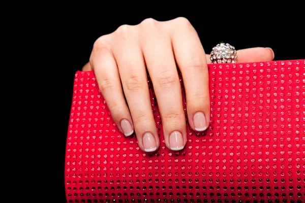 Manikyr - skönhet behandling foto av trevlig välklippta kvinna naglarna. Mycket fin feminin nagelkonst. Stockbild