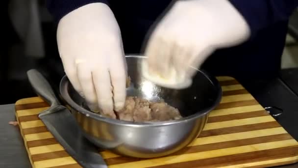 Professionele Chef Kok Koken Werken Bereiden Van Voedsel Keuken Van — Stockvideo