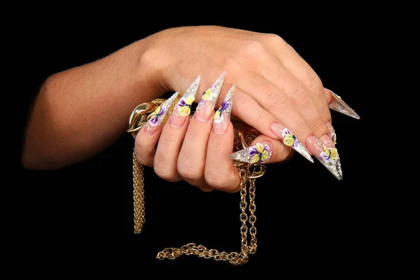 Szög Emberi ujjak hosszú körmökkel és gyönyörű manikűrrel — Stock Fotó