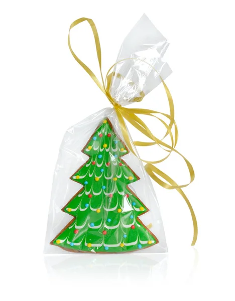 Χριστουγεννιάτικο δέντρο - μελόψωμο σε διαφανή συσκευασία με φιόγκο — Φωτογραφία Αρχείου