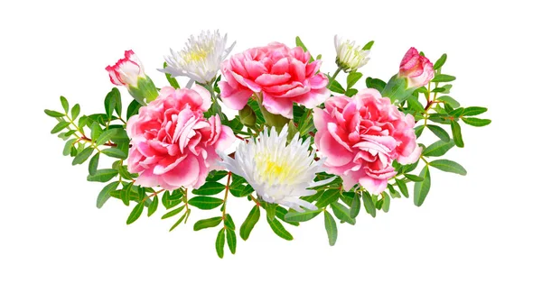 Komposition med rosa nejlika och hrisantemum. Isolerad på whi — Stockfoto