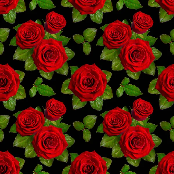 Fondo sin costuras con rosas rojas sobre fondo negro —  Fotos de Stock