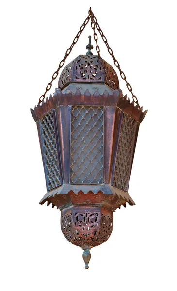 Lanterne lumineuse orientale sur fond blanc. Décoration arabe. I — Photo