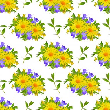 Sarı Doronicum ve viyola ile sorunsuz arka plan. Üzerinde izole