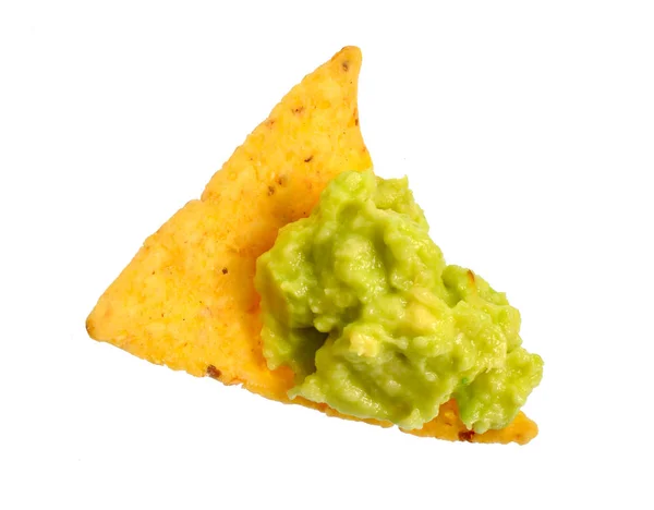 Guacamole with nachos. Isolated on white background — Stock Photo, Image