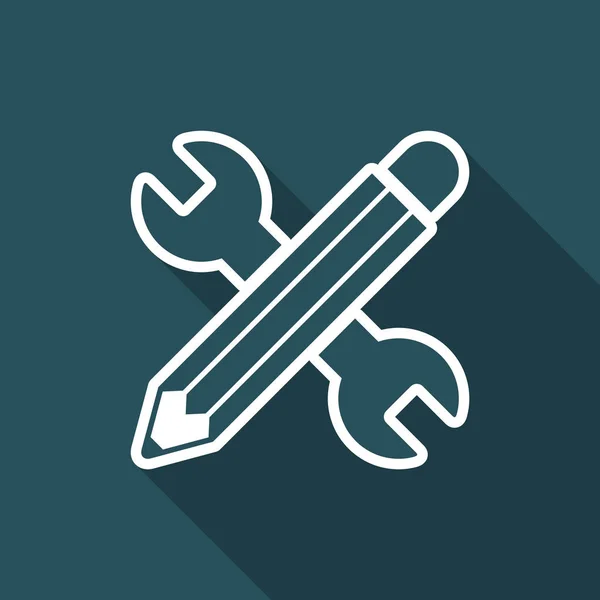 İngiliz anahtarı ve kalem - tasarım projesi - vektör web düz simgesi — Stok Vektör
