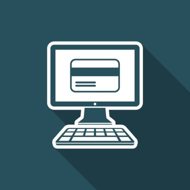 Online alışveriş düğme - kredi kartı - vektör düz simgesi