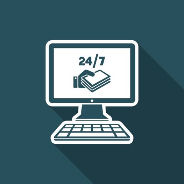 Tam zamanlı 24/7 ödeme Servisi - vektör düz simgesi
