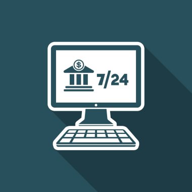 Banka Enstitüsü online - 7/24 servis - vektör düz simgesi
