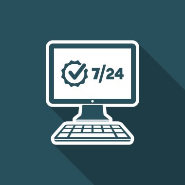 Tam zamanlı 7/24 bilgisayar servisi - vektör düz simgesi