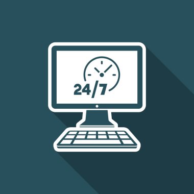 24/7 ful zaman web hizmetleri - vektör simge düz
