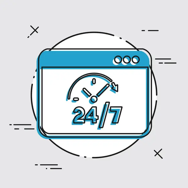 Servicios web 24 / 7 a tiempo completo - Vector icono plano — Archivo Imágenes Vectoriales