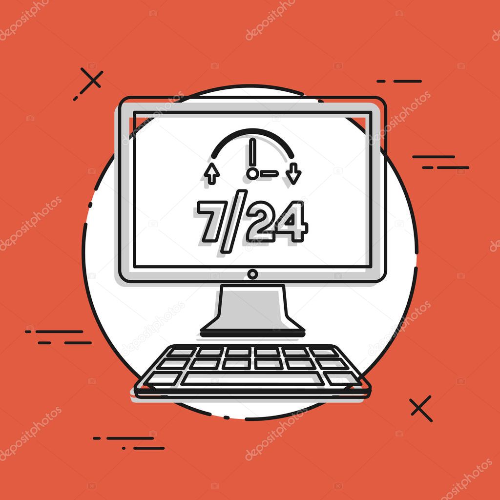 Full time 7/24 computer service - Vector flat icon