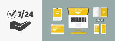  7/24 hizmet - vektör web simgesi kontrol