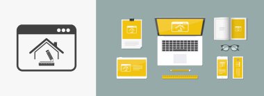 İç tasarım ev - vektör simge bilgisayar Web sitesi veya çelikler için
