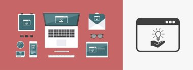 Ampul - yenilik düşünce - vektör simge bilgisayar Web sitesi için 