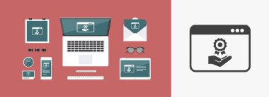 Çevrimiçi sertifika - vektör simge bilgisayar Web sitesi veya çelikler için