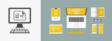 Çevrimiçi sertifika - vektör simge bilgisayar Web sitesi veya çelikler için