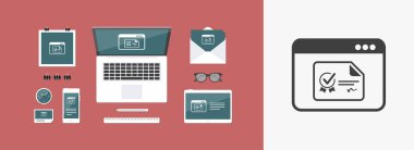 Çevrimiçi sertifika - vektör simge bilgisayar Web sitesi veya çelikler için