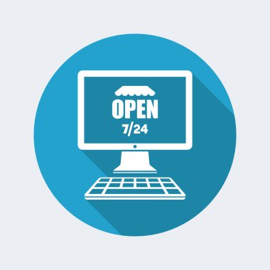 E-mağaza açık 7/24 tam zamanlı simgesi