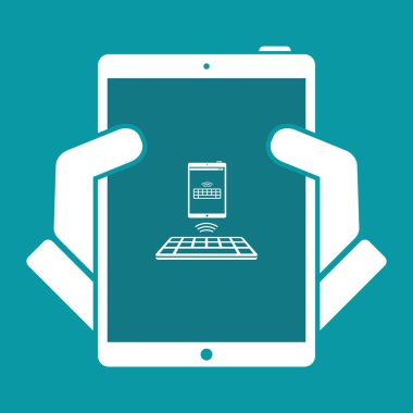 Kablosuz klavye tablet - vektör düz en az simgesi bağlı
