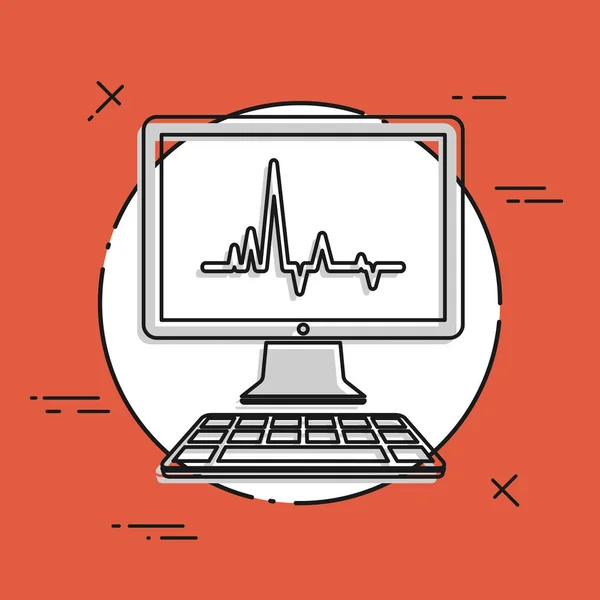 EKG en el icono de la pantalla del ordenador — Vector de stock