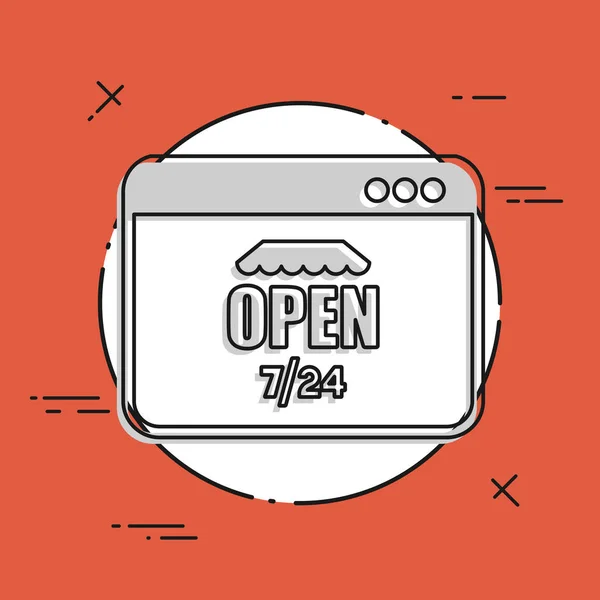 E-store open 7/24 full time icon — Stock Vector