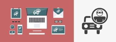 Araba hırsız tek izole simge vektör çizim