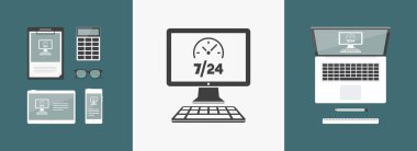 Tam zamanlı 7/24 web hizmetleri simgesi