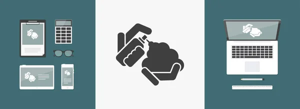 Bouteille en mousse dans l'icône main — Image vectorielle